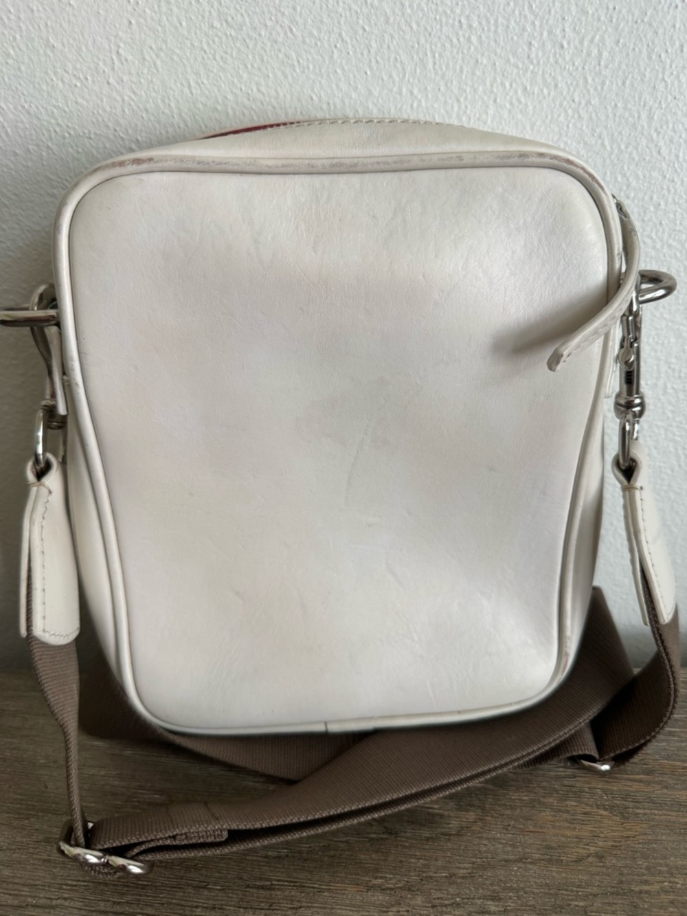 Dooney and Bourke White Leather Crossbody Bag with Brown Strap - Picture 3 of 4